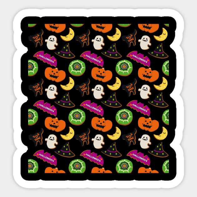 Halloween - Pattern - Spooky bats , pumpkin, cats, moon, cake, witch Sticker by NOSSIKKO